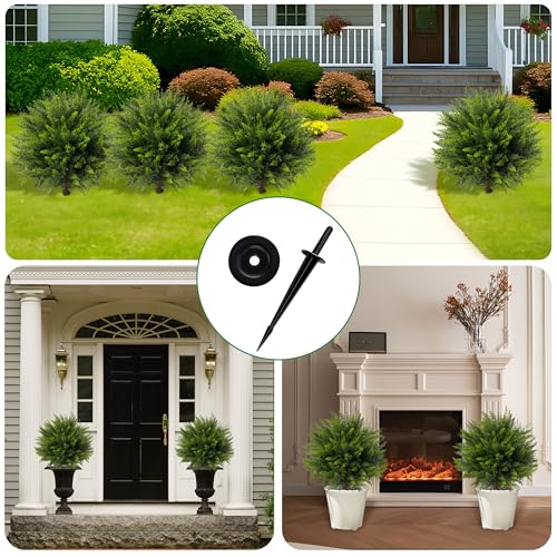 24.5-Inch Artificial Cedar Topiary Ball Trees - 4 Pack UV Resistant Shrubs