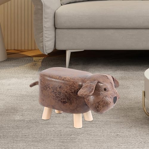 Cartoon Animal Footstool Ottoman with Wooden Legs - Padded Kids Stool