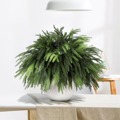 12 Pcs Christmas Norfolk Pine Branches 18" Artificial Greenery Stems – Flexible Wired Sprigs
