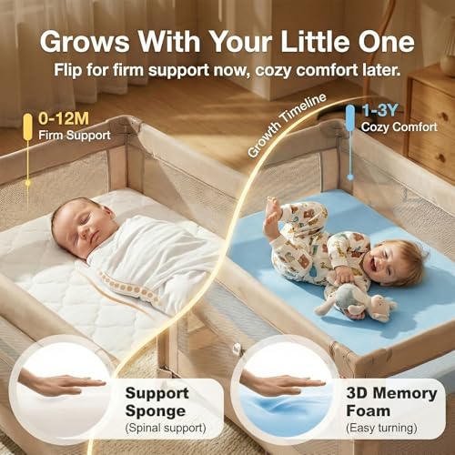 Dual Sided Pack and Play Mattress 38x26x3 Inch - Breathable Memory Foam