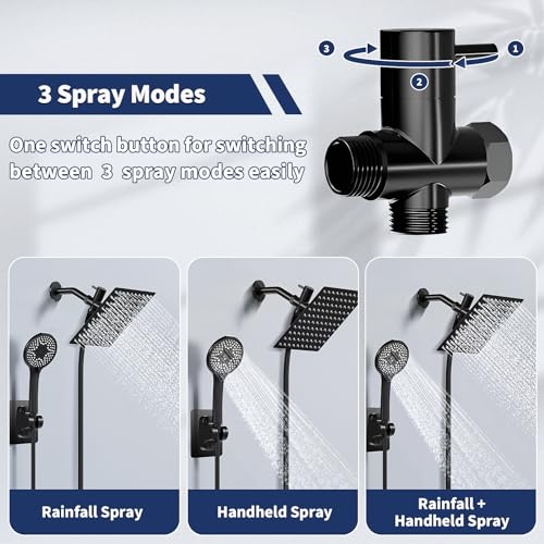 10-Inch Rainfall Shower Head with Handheld Spray, Matte Black Combo Set