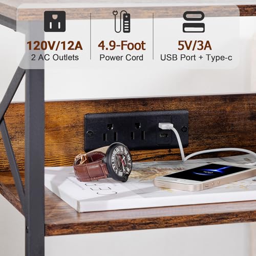 Record Player Stand with Charging Station & 3-Tier Vinyl Storage Table