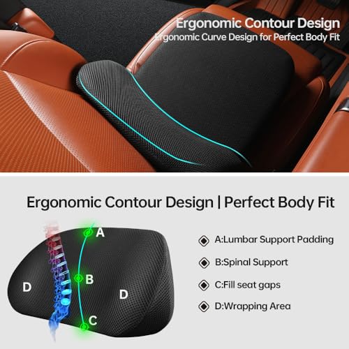 Ergonomic Car Lumbar Support Cushion - Memory Foam & Breathable Mesh