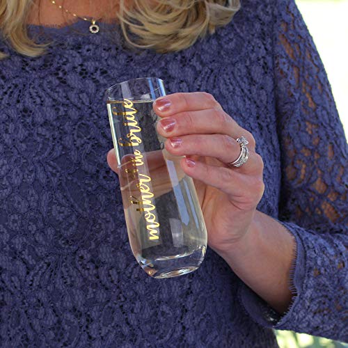 Mother of the Bride Stemless Champagne Glass - Wedding Toasting Glass with Gold Script