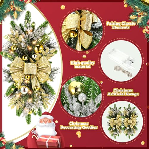 24-Inch Christmas Teardrop Swag with Berries, 4-Pack Artificial Garland