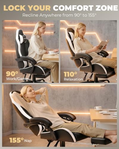 Ergonomic Gaming Chair with Footrest, Reclining Computer Chair for Office