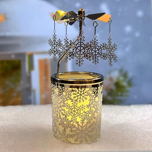 Rotary Spinning Tealight Candle Holder - Frosted Glass Snowflake Carousel