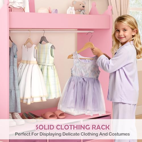 Kids Dress Up Storage Armoire with Mirror, Drawers and Hanging Rod - Pink