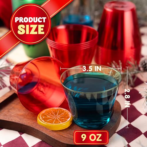 JOYIN 36 pcs Clear 9 oz Disposable Plastic Cups, Red & Green Xmas Party Glasses (Variation 36)