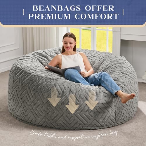 5ft Giant Memory Foam Bean Bag Chair - Washable Grey Adult Lounger
