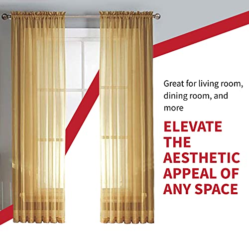 Gold Sheer Curtains Set - 84 Inch Light Filtering Drapes, 2 Panels