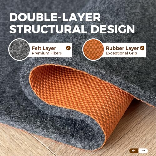 5x7 Ft Non-Slip Rug Pad, 1/4" Thick Felt and Natural Rubber Gripper