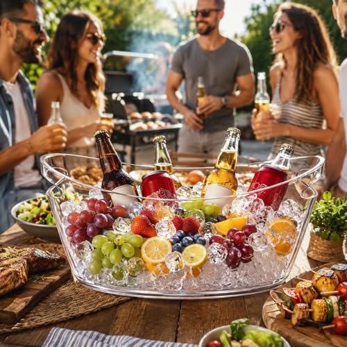ANKBOL 1PC Clear 6L Acrylic Ice Bucket with Handles & Scoop – Large Capacity Beverage Tub for Parties & Events