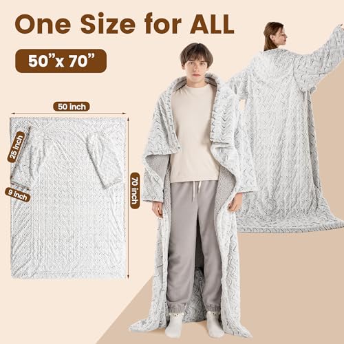 Wearable Heated Blanket with Sleeves and Foot Pockets, Faux Fur & Sherpa