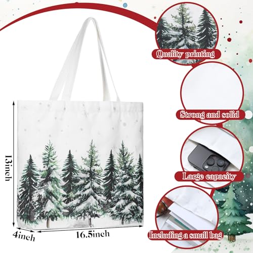 Bencailor 6 Pcs Christmas Canvas Tote Bags – Neutral Green Tree & Deer Pattern