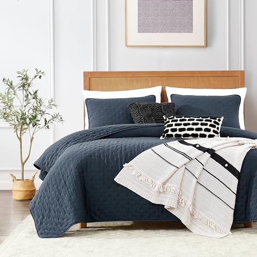 ROARINGWILD Navy Blue Twin Quilt Bedding Set - 2-Piece Soft Coverlet & Sham