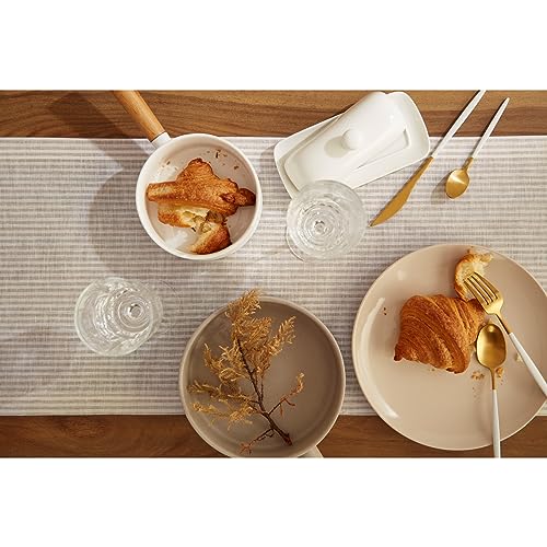 Solino Home Natural & White Linen Table Runner 14 x 48 inches - Handcrafted European Flax