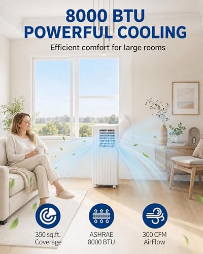 Portable Air Conditioner 8,000 BTU, 4-in-1 AC Unit for Rooms Up to 350 Sq.Ft
