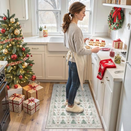 Lahome 2x3 Christmas Entryway Rug Beige Washable Non-Slip Holiday Decor