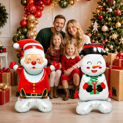 Self Standing Christmas Balloons Set - Santa Claus & Snowman Decor