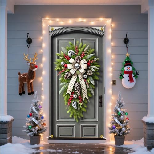 Frosted Pine Swag Christmas Door Cover, 35x71 Inch Holiday Wall Backdrop