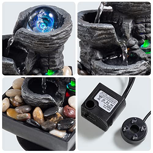Indoor Tabletop Waterfall Fountain with LED Lights & Natural Rocks