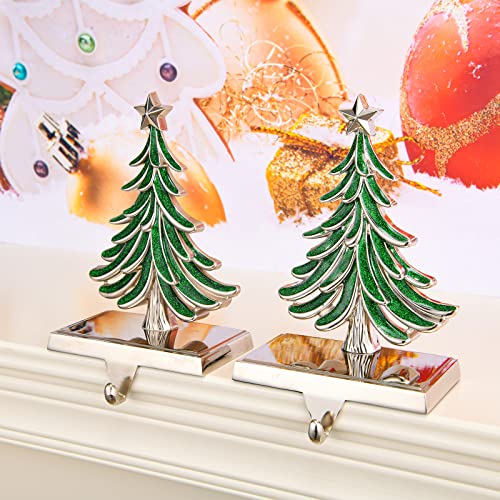 Houdezhu Tree 2 Pack Christmas Stocking Holders for Mantel – Weighted Metal Hooks