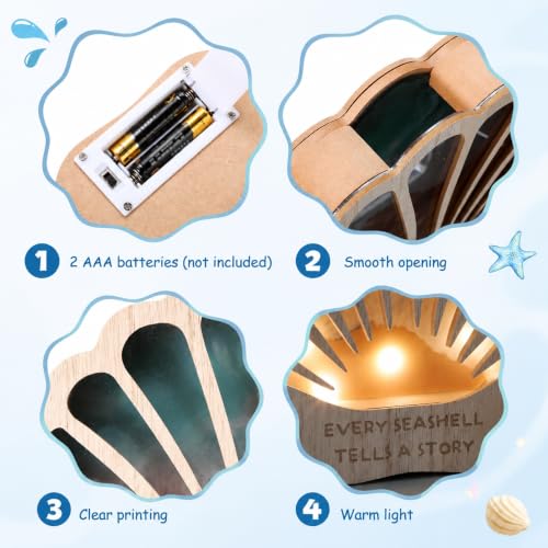Seashell Display Case with Lights, Wooden Shadow Box for Beach Treasures