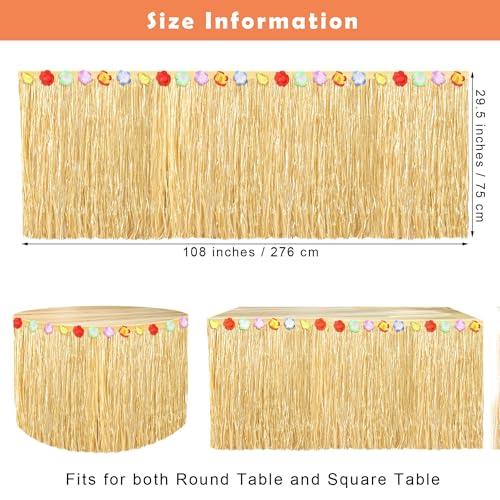 Hawaiian Luau Grass Table Skirt for Tropical Party Decorations (9ft x 29.5 in)