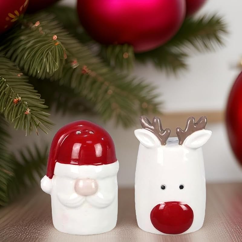 Christmas Santa & Reindeer Salt and Pepper Shaker Set - Holiday Kitchen Decor