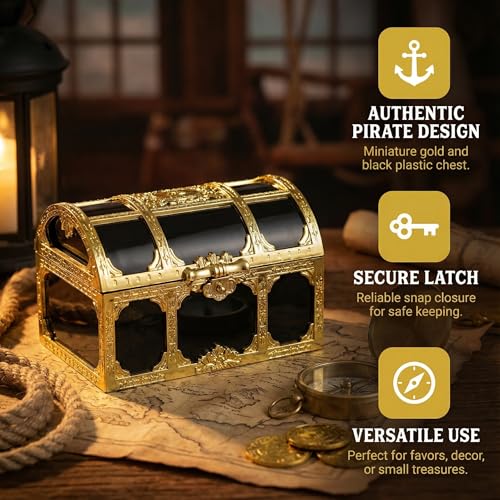 12-Pack Mini Plastic Pirate Treasure Chests for Kids Party Favors