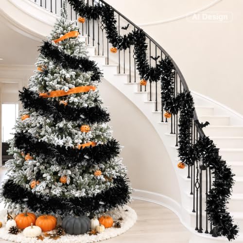 Black Tinsel Garland 33 FT - Halloween & Party Decorations, KINGLAKE