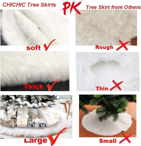 48-Inch Faux Fur Christmas Tree Skirt - Plush Snow White Holiday Decor