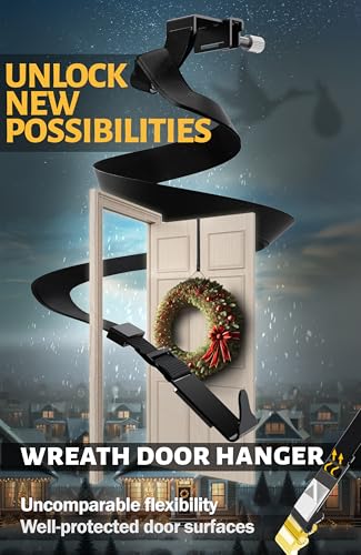 Adjustable Over the Door Wreath Hanger - 19 Inch Non-Scratch Hook (22 lb)