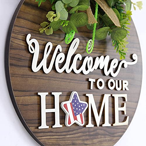 Interchangeable Welcome Sign Front Door Wreath - 12-Inch Rustic Wood Decor