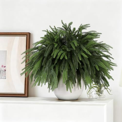 12 Pcs Christmas Norfolk Pine Branches 18" Artificial Greenery Stems – Flexible Wired Sprigs