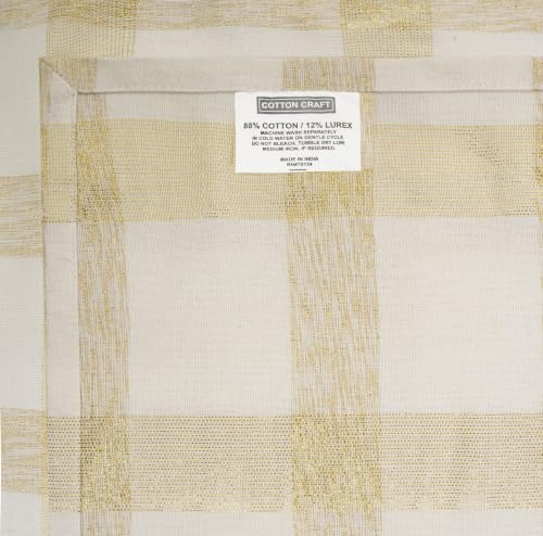 Cotton Craft White & Gold Lurex Plaid Tablecloth 52x70 in, Rectangular
