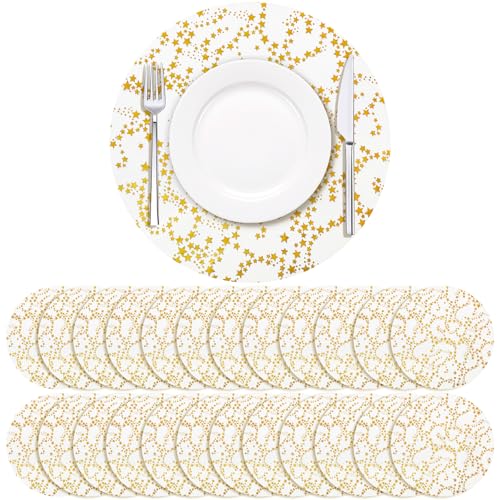Soleebee 100 Pack Golden Stars Disposable Round Placemats 13" – Doilies for Wedding Birthday Party