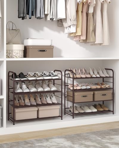 4-Tier Stackable Metal Shoe Rack Organizer with Adjustable Shelves - Bronze