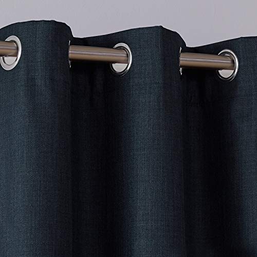 Deconovo 100% Blackout Curtains with 3 Pass, Energy Efficient Thermal Insulated Coating Bedroom Curtains, Faux Linen Room Darkening Curtains for Living Room (Navy Blue, 42x84 Inch, 2 Panels)
