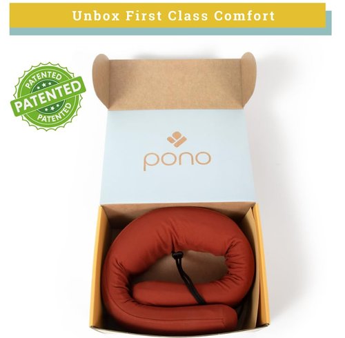 Pono Neck Cradle Travel Pillow (Patented): Memory Foam, Ergonomic 360° Adjustable Support, Prevents Head Nods. Infinity Shape Fits All Adults. Foldable Design for Easy Portability (Amber Blaze)