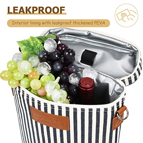 2-Bottle Insulated Wine Tote Bag - Padded Leakproof Wine Carrier for Travel