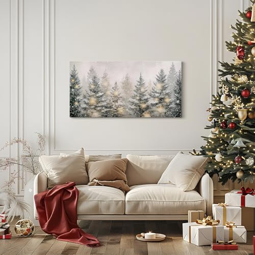 SVFGHGGN Neutral Winter Large Christmas Pine Tree Wall Art - 40x20 Inches Canvas Decor