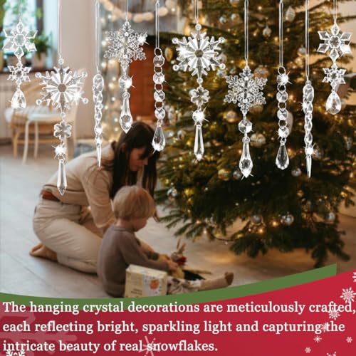 Crystal Snowflake Christmas Ornaments 10-Pack Acrylic Hanging Decorations for Tree