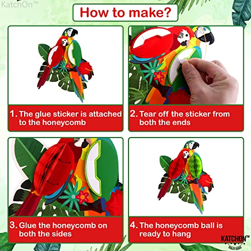 Large Tropical Bird Honeycomb Cutouts - 9x7.7 Inch Hanging Parrot Decor (6 Pack)