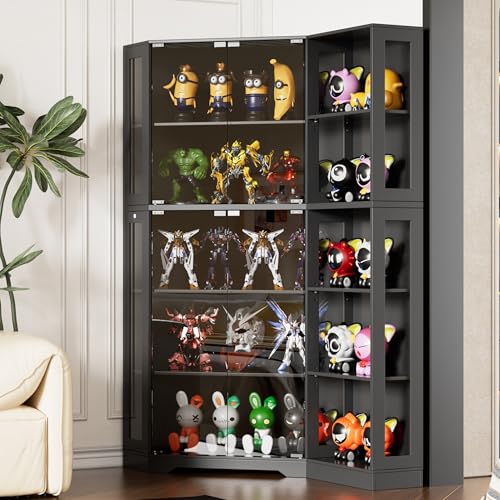 Corner Glass Display Cabinet with LED Lights and Adjustable Shelves