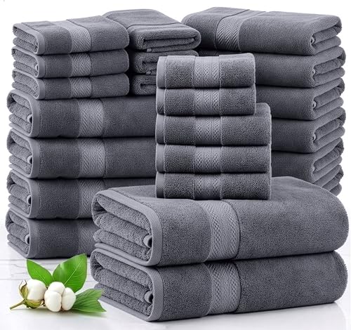 LANE LINEN 100% Cotton 24-Piece Bathroom Towel Set - Soft & Absorbent