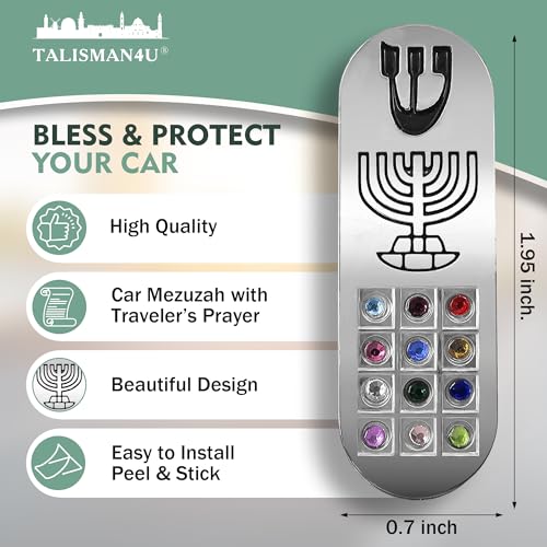 Silver-Tone Car Mezuzah with Traveler's Prayer Scroll and Hoshen Stones