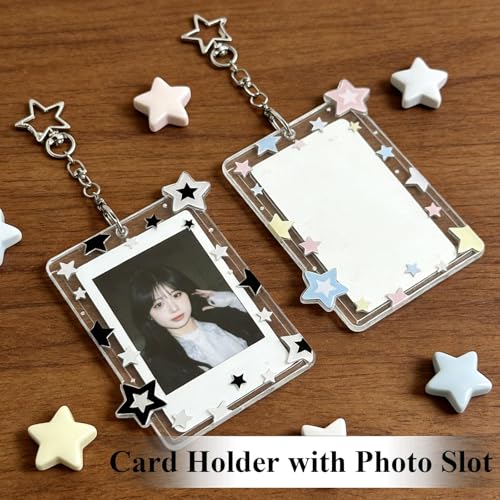2Pcs Star Photocard Holder Keychain Transparent Acrylic Photo Display Case