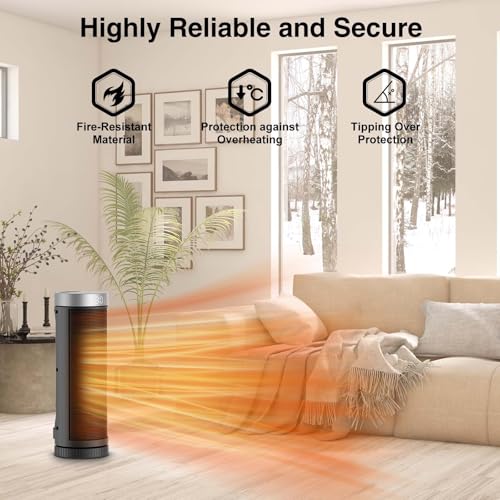 17-Inch Electric Space Heater for Indoor Use with Remote Control and 70° Oscillation